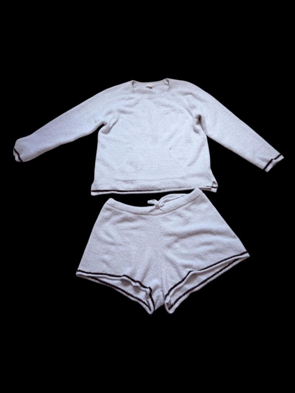 Barefoot Dreams CozyChic White & Black Stripe 2-Piece Lounge Set Top & Shorts